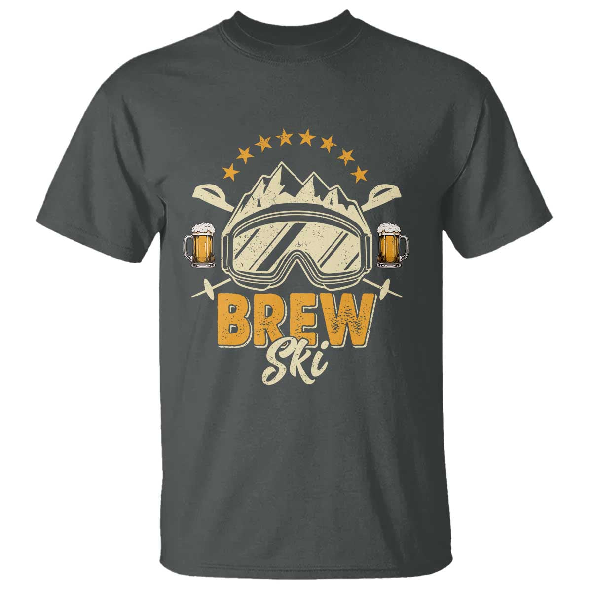 Brewski Skiing Beer T Shirt Funny Skiing Skier Ski Vacation TS11 Dark Heather Print Your Wear