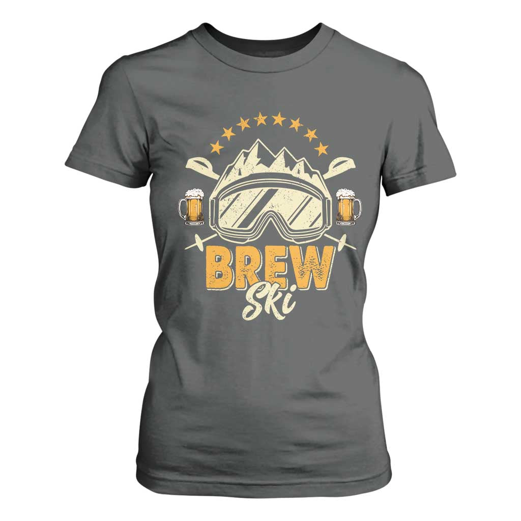 Brewski Skiing Beer T Shirt For Women Funny Skiing Skier Ski Vacation TS11 Dark Heather Print Your Wear