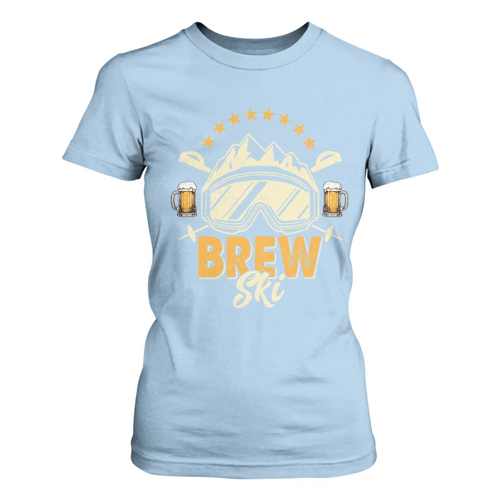 Brewski Skiing Beer T Shirt For Women Funny Skiing Skier Ski Vacation TS11 Light Blue Print Your Wear