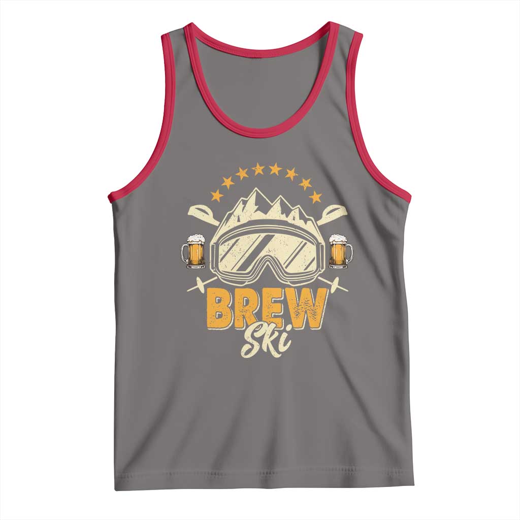 Brewski Skiing Beer Tank Top Funny Skiing Skier Ski Vacation TS11 Deep Heather Red Print Your Wear