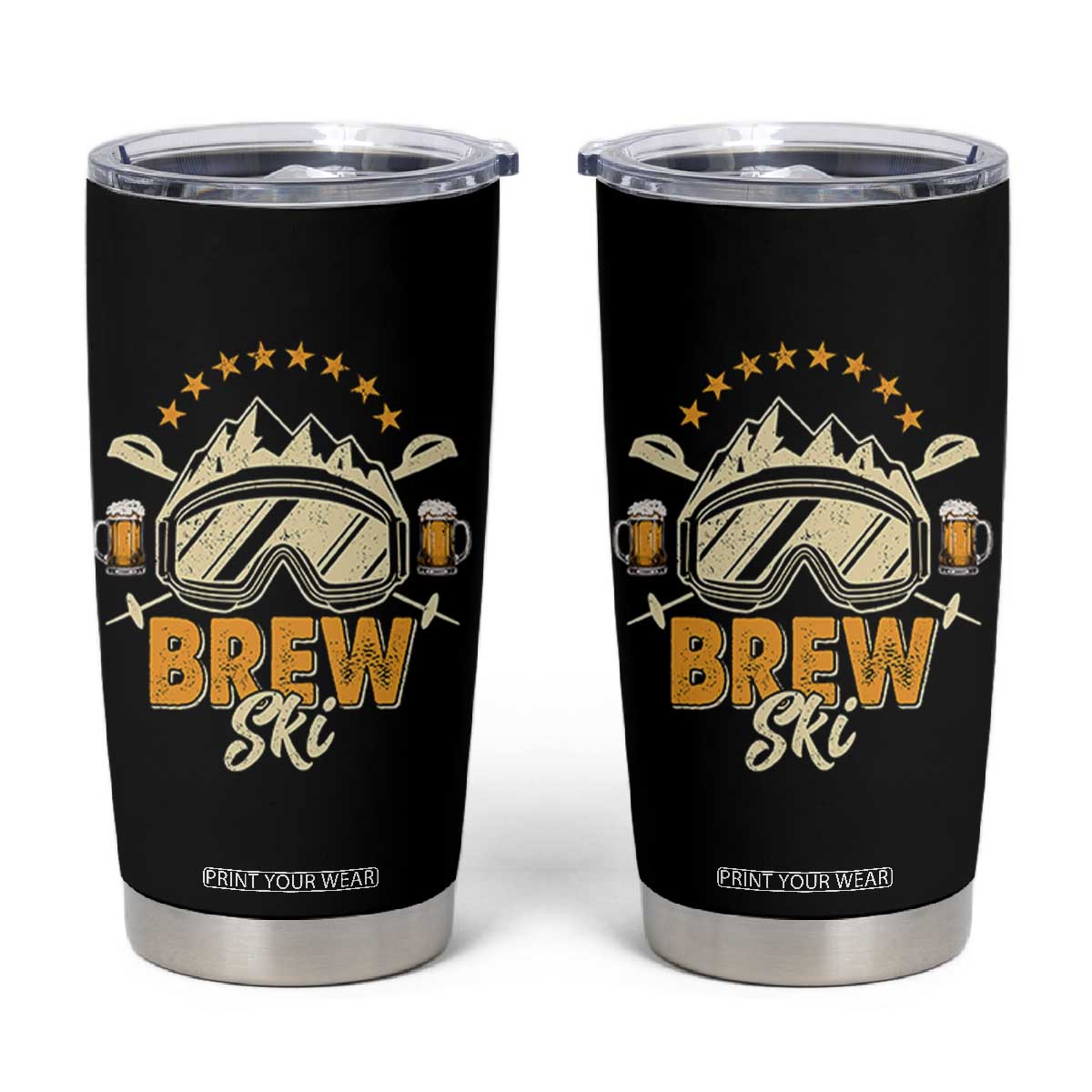 Brewski Skiing Beer Tumbler Cup Funny Skiing Skier Ski Vacation TS11 Black Print Your Wear