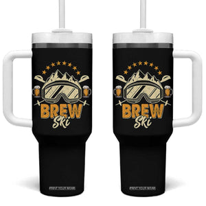 Brewski Skiing Beer Tumbler With Handle Funny Skiing Skier Ski Vacation TS11 One Size: 40 oz Black Print Your Wear
