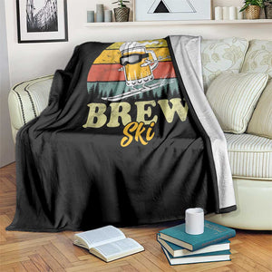 Brewski Skiing Beer Throw Blanket Funny Skiing Skier Ski Vacation Retro Sunset TS11 Print Your Wear