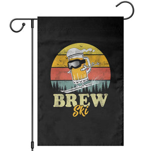 Brewski Skiing Beer Garden Flag Funny Skiing Skier Ski Vacation Retro Sunset TS11 Black Print Your Wear