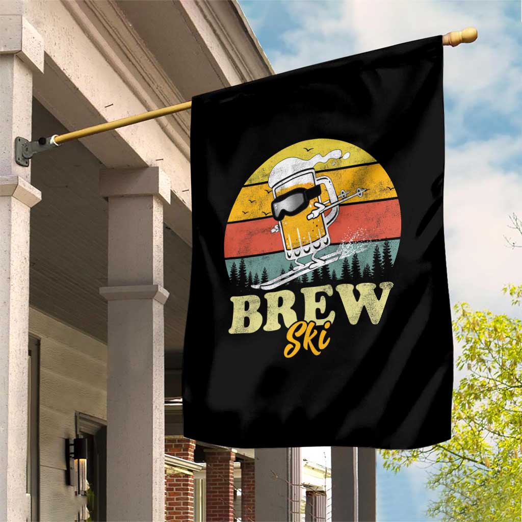 Brewski Skiing Beer Garden Flag Funny Skiing Skier Ski Vacation Retro Sunset TS11 Print Your Wear
