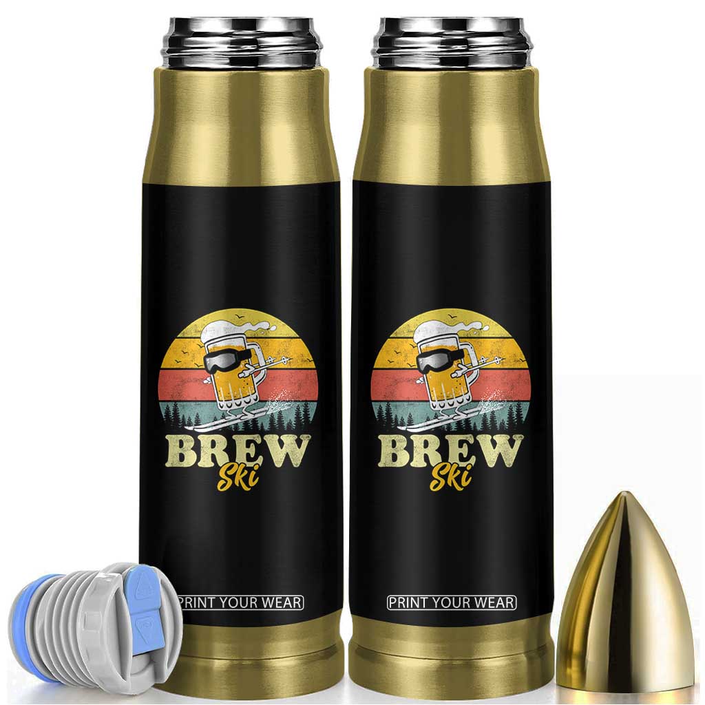 Brewski Skiing Beer Bullet Tumbler Funny Skiing Skier Ski Vacation Retro Sunset TS11 Black Print Your Wear