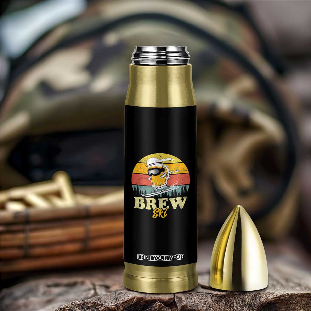 Brewski Skiing Beer Bullet Tumbler Funny Skiing Skier Ski Vacation Retro Sunset TS11 Print Your Wear