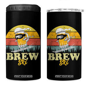 Brewski Skiing Beer 4 in 1 Can Cooler Tumbler Funny Skiing Skier Ski Vacation Retro Sunset TS11 One Size: 16 oz Black Print Your Wear