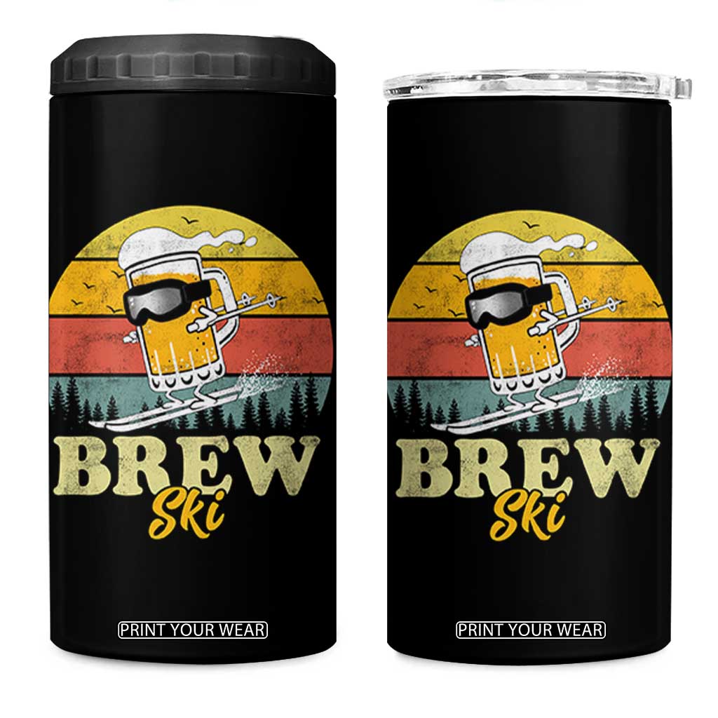 Brewski Skiing Beer 4 in 1 Can Cooler Tumbler Funny Skiing Skier Ski Vacation Retro Sunset TS11 One Size: 16 oz Black Print Your Wear
