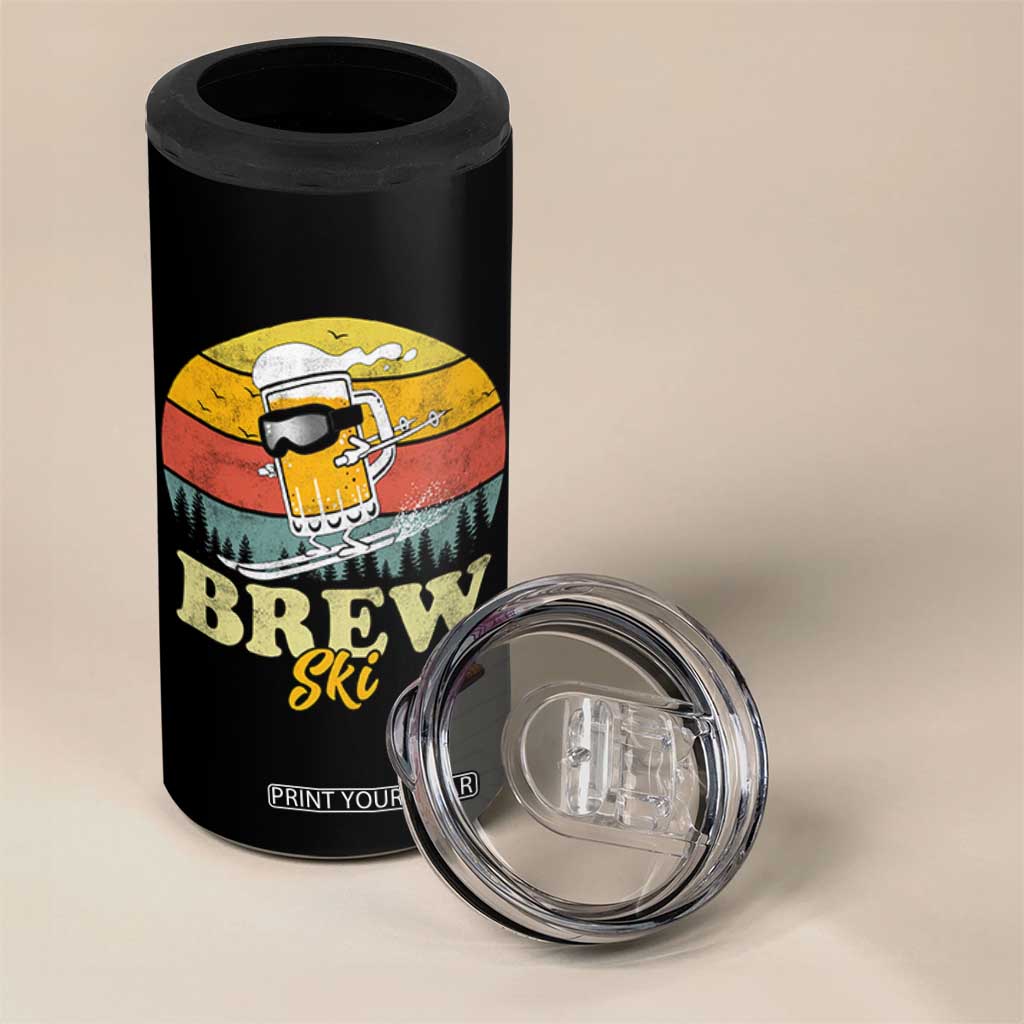 Brewski Skiing Beer 4 in 1 Can Cooler Tumbler Funny Skiing Skier Ski Vacation Retro Sunset TS11 Print Your Wear