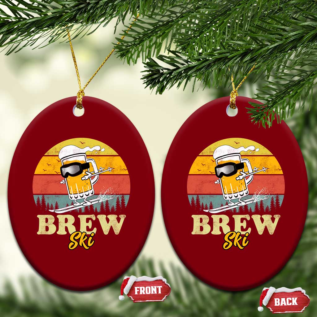 Brewski Skiing Beer Ceramic Ornament Funny Skiing Skier Ski Vacation Retro Sunset TS11 Print Your Wear
