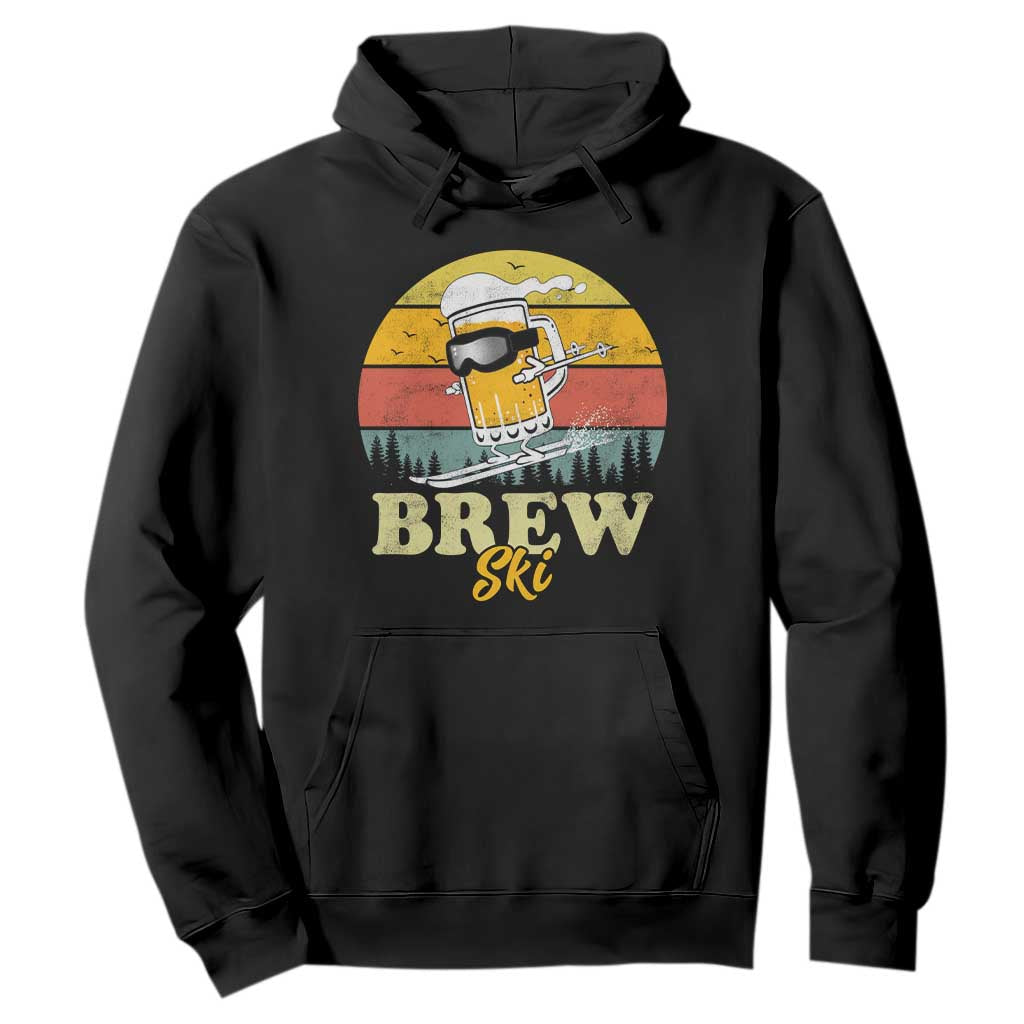 Brewski Skiing Beer Hoodie Funny Skiing Skier Ski Vacation Retro Sunset TS11 Black Print Your Wear