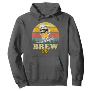 Brewski Skiing Beer Hoodie Funny Skiing Skier Ski Vacation Retro Sunset TS11 Dark Heather Print Your Wear