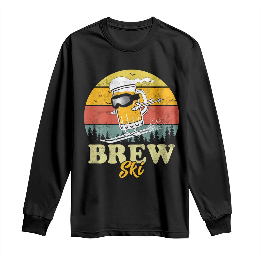 Brewski Skiing Beer Long Sleeve Shirt Funny Skiing Skier Ski Vacation Retro Sunset TS11 Black Print Your Wear