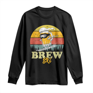 Brewski Skiing Beer Long Sleeve Shirt Funny Skiing Skier Ski Vacation Retro Sunset TS11 Black Print Your Wear