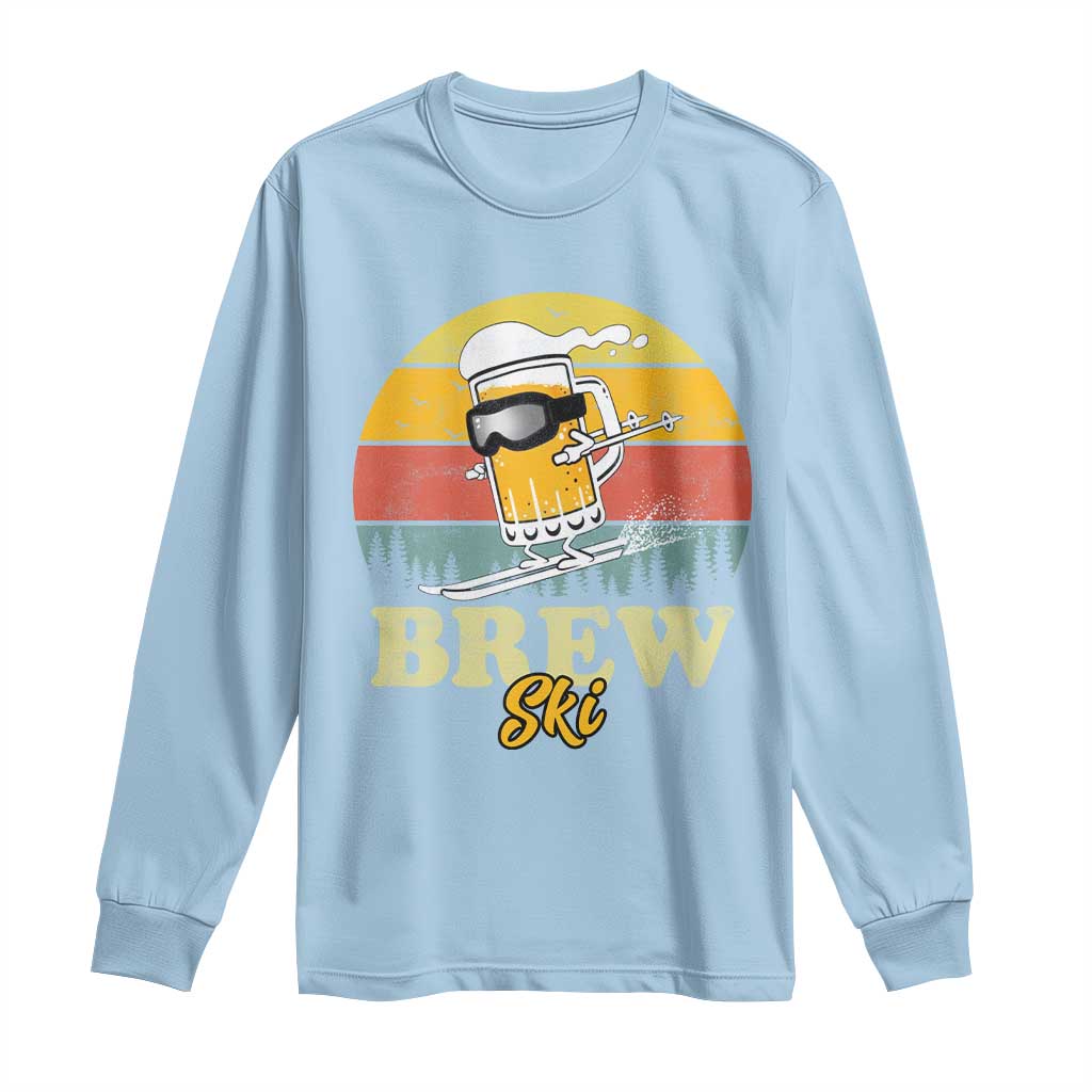 Brewski Skiing Beer Long Sleeve Shirt Funny Skiing Skier Ski Vacation Retro Sunset TS11 Light Blue Print Your Wear