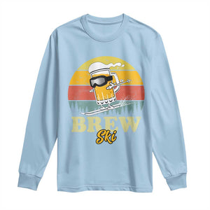 Brewski Skiing Beer Long Sleeve Shirt Funny Skiing Skier Ski Vacation Retro Sunset TS11 Light Blue Print Your Wear