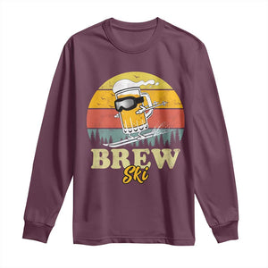 Brewski Skiing Beer Long Sleeve Shirt Funny Skiing Skier Ski Vacation Retro Sunset TS11 Maroon Print Your Wear