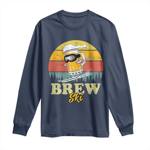Brewski Skiing Beer Long Sleeve Shirt Funny Skiing Skier Ski Vacation Retro Sunset TS11 Navy Print Your Wear