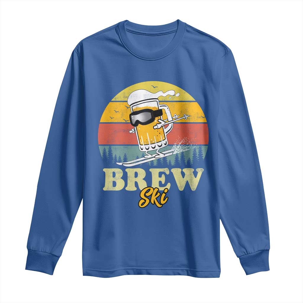 Brewski Skiing Beer Long Sleeve Shirt Funny Skiing Skier Ski Vacation Retro Sunset TS11 Royal Blue Print Your Wear