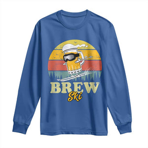 Brewski Skiing Beer Long Sleeve Shirt Funny Skiing Skier Ski Vacation Retro Sunset TS11 Royal Blue Print Your Wear
