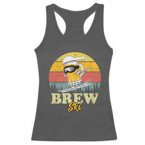 Brewski Skiing Beer Racerback Tank Top Funny Skiing Skier Ski Vacation Retro Sunset TS11 Dark Heather Print Your Wear