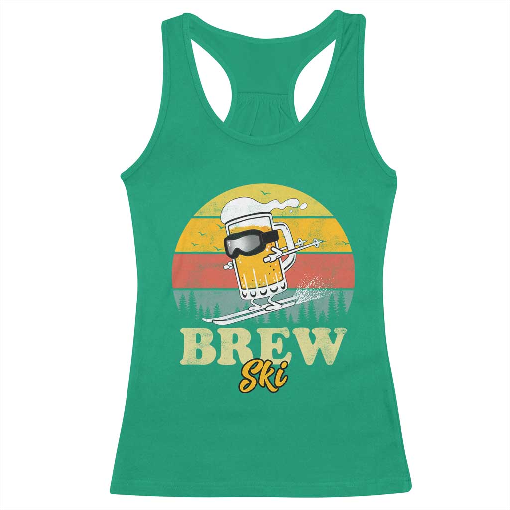Brewski Skiing Beer Racerback Tank Top Funny Skiing Skier Ski Vacation Retro Sunset TS11 Irish Green Print Your Wear