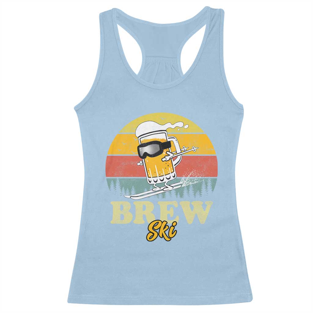 Brewski Skiing Beer Racerback Tank Top Funny Skiing Skier Ski Vacation Retro Sunset TS11 Light Blue Print Your Wear