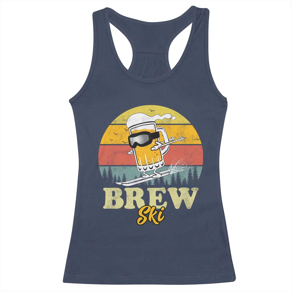 Brewski Skiing Beer Racerback Tank Top Funny Skiing Skier Ski Vacation Retro Sunset TS11 Navy Print Your Wear