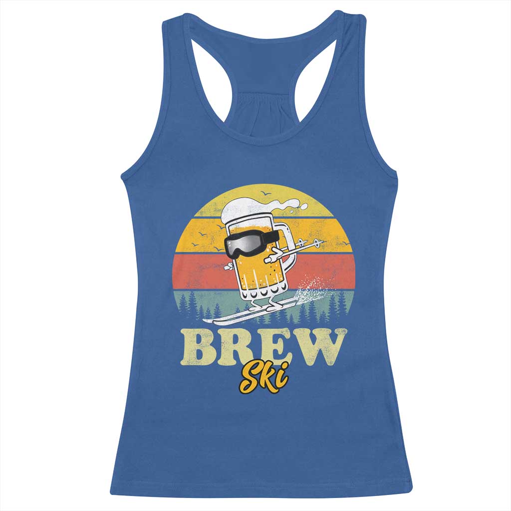 Brewski Skiing Beer Racerback Tank Top Funny Skiing Skier Ski Vacation Retro Sunset TS11 Royal Blue Print Your Wear