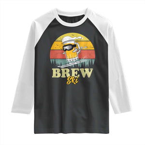 Brewski Skiing Beer Raglan Shirt Funny Skiing Skier Ski Vacation Retro Sunset TS11 Black White Print Your Wear