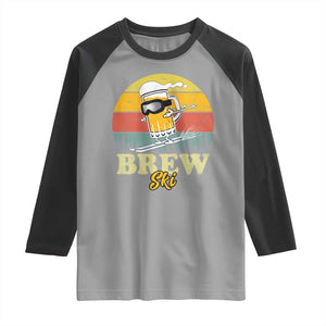 Brewski Skiing Beer Raglan Shirt Funny Skiing Skier Ski Vacation Retro Sunset TS11 Sport Gray Black Print Your Wear