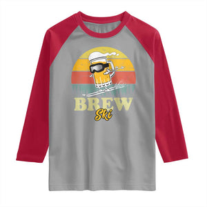 Brewski Skiing Beer Raglan Shirt Funny Skiing Skier Ski Vacation Retro Sunset TS11 Sport Gray Red Print Your Wear