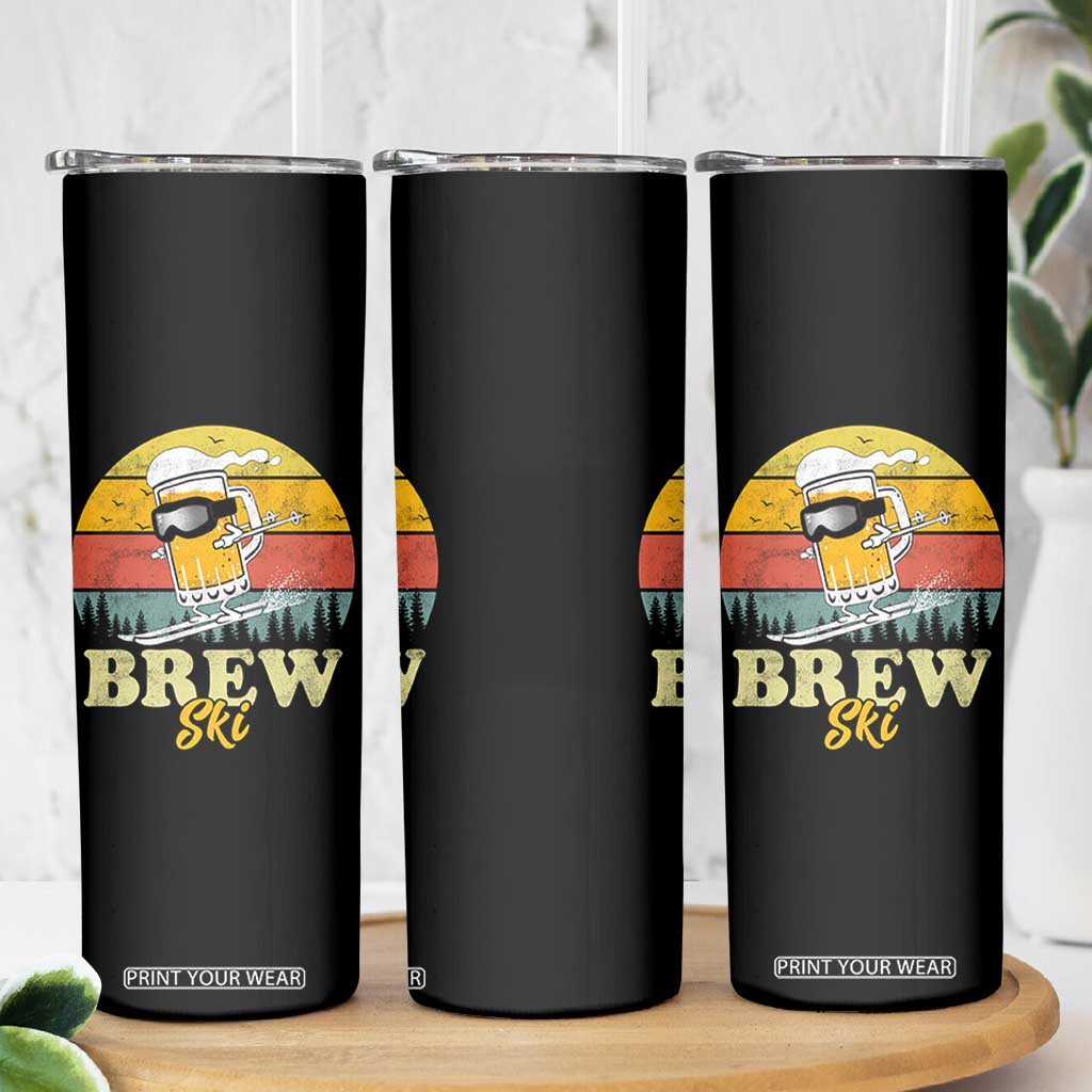 Brewski Skiing Beer Skinny Tumbler Funny Skiing Skier Ski Vacation Retro Sunset TS11 Print Your Wear