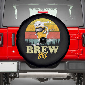 Brewski Skiing Beer Spare Tire Cover Funny Skiing Skier Ski Vacation Retro Sunset TS11 Black Print Your Wear