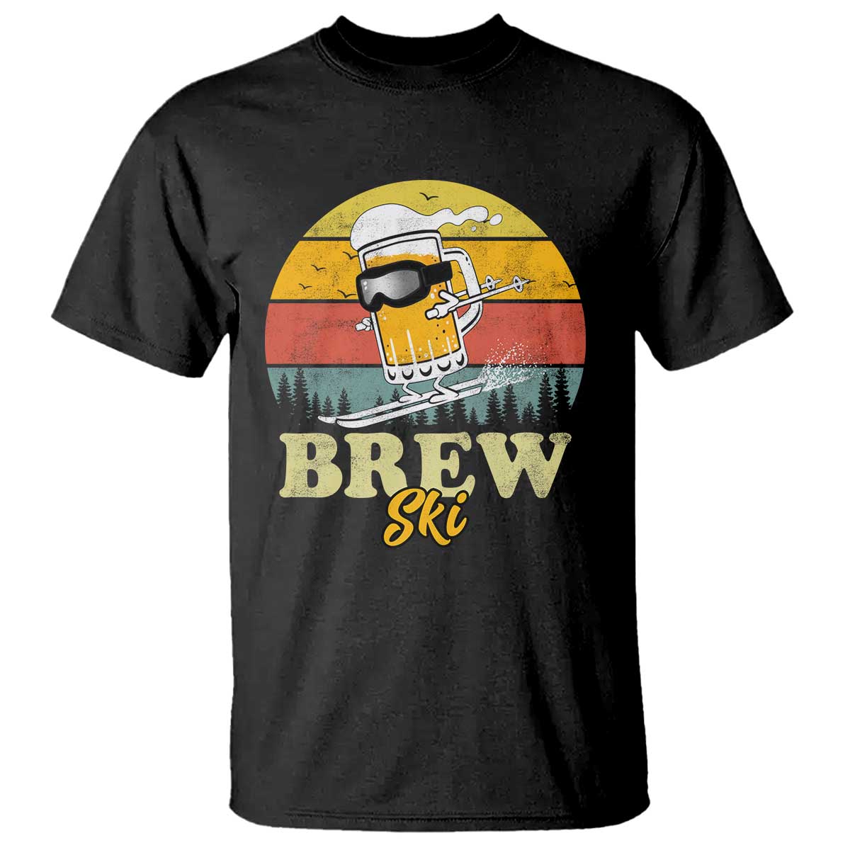 Brewski Skiing Beer T Shirt Funny Skiing Skier Ski Vacation Retro Sunset TS11 Black Print Your Wear