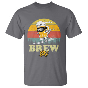 Brewski Skiing Beer T Shirt Funny Skiing Skier Ski Vacation Retro Sunset TS11 Charcoal Print Your Wear