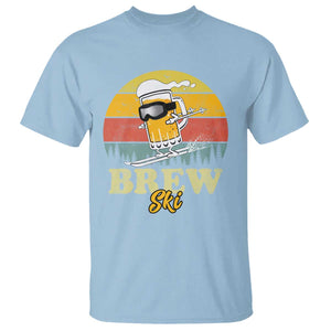 Brewski Skiing Beer T Shirt Funny Skiing Skier Ski Vacation Retro Sunset TS11 Light Blue Print Your Wear
