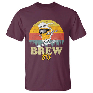 Brewski Skiing Beer T Shirt Funny Skiing Skier Ski Vacation Retro Sunset TS11 Maroon Print Your Wear