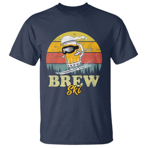 Brewski Skiing Beer T Shirt Funny Skiing Skier Ski Vacation Retro Sunset TS11 Navy Print Your Wear