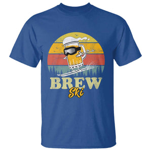 Brewski Skiing Beer T Shirt Funny Skiing Skier Ski Vacation Retro Sunset TS11 Royal Blue Print Your Wear