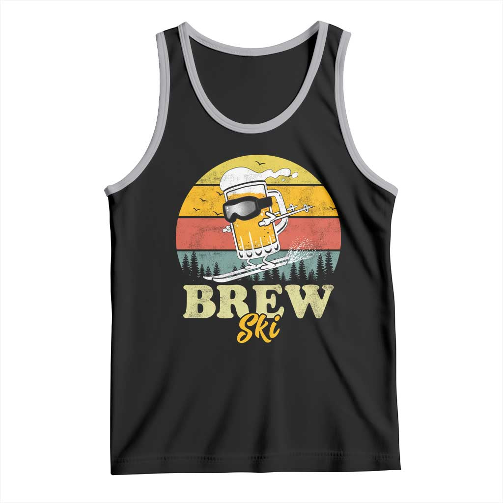 Brewski Skiing Beer Tank Top Funny Skiing Skier Ski Vacation Retro Sunset TS11 Black Athletic Heather Print Your Wear