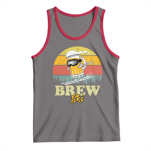 Brewski Skiing Beer Tank Top Funny Skiing Skier Ski Vacation Retro Sunset TS11 Deep Heather Red Print Your Wear