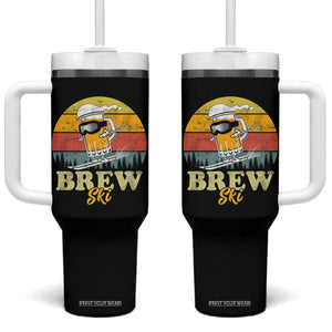 Brewski Skiing Beer Tumbler With Handle Funny Skiing Skier Ski Vacation Retro Sunset TS11 One Size: 40 oz Black Print Your Wear
