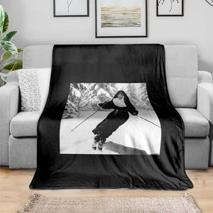 Funny Skiing Nun Graphics Photo Skier Winter Sport Throw Blanket TS11 Print Your Wear