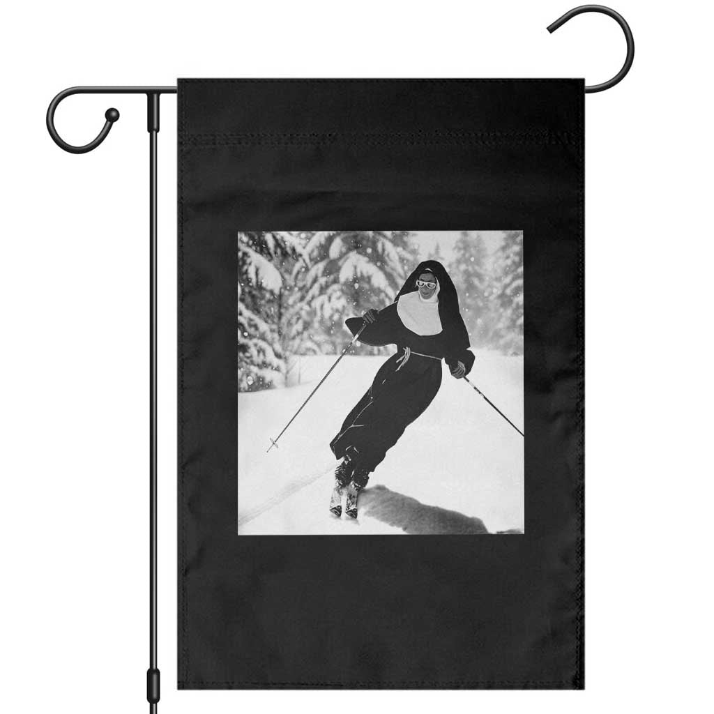 Funny Skiing Nun Graphics Photo Skier Winter Sport Garden Flag TS11 Black Print Your Wear