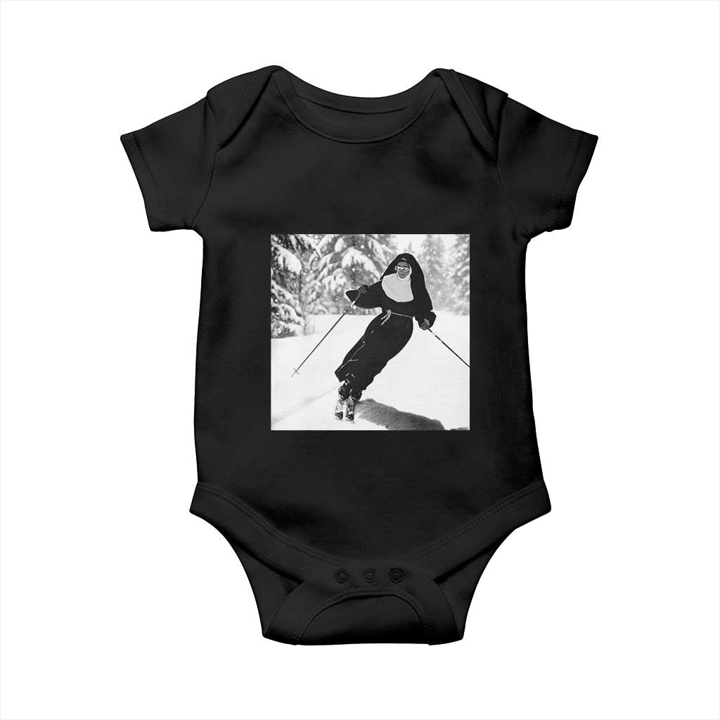 Funny Skiing Nun Graphics Photo Skier Winter Sport Baby Onesie TS11 Black Print Your Wear