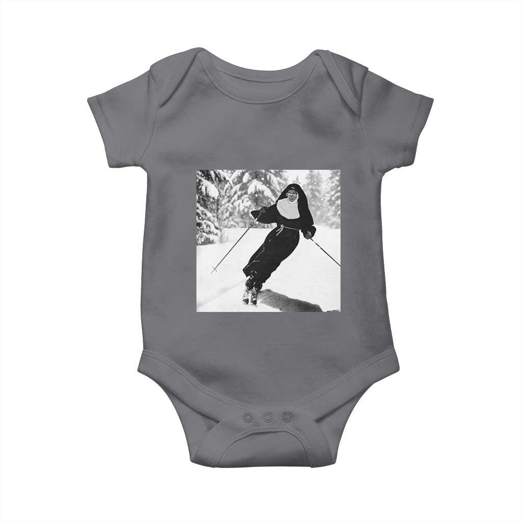 Funny Skiing Nun Graphics Photo Skier Winter Sport Baby Onesie TS11 Charcoal Print Your Wear