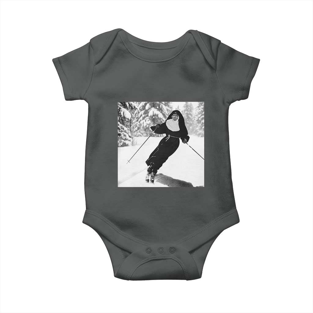 Funny Skiing Nun Graphics Photo Skier Winter Sport Baby Onesie TS11 Dark Heather Print Your Wear
