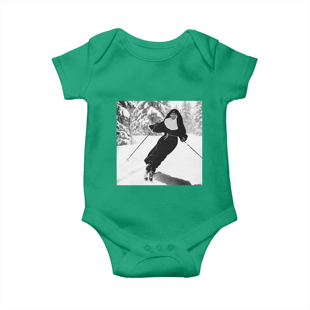 Funny Skiing Nun Graphics Photo Skier Winter Sport Baby Onesie TS11 Irish Green Print Your Wear